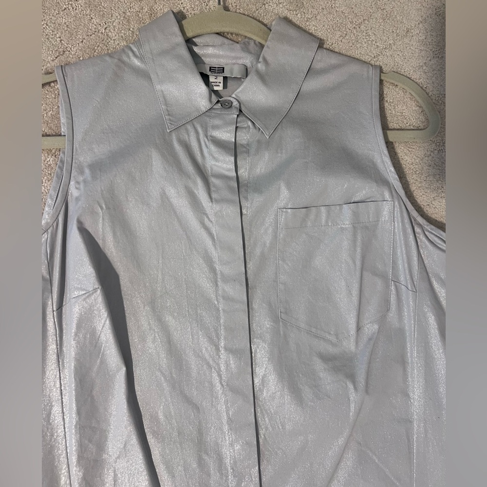 Etcetera Silver Sleeveless Button Down Top - image 5